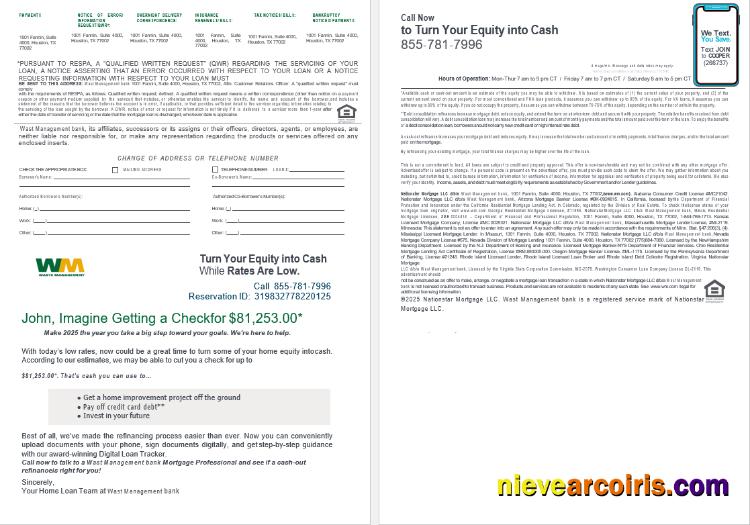 USA Waste Management bank mortgage loan statement, 4 pages 3-4